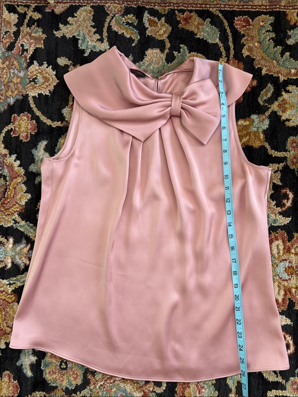 Escada Dusty Rose Mauve Silk Sleeveless Bow-Collar Shell US size 12 - Picture 9 of 9